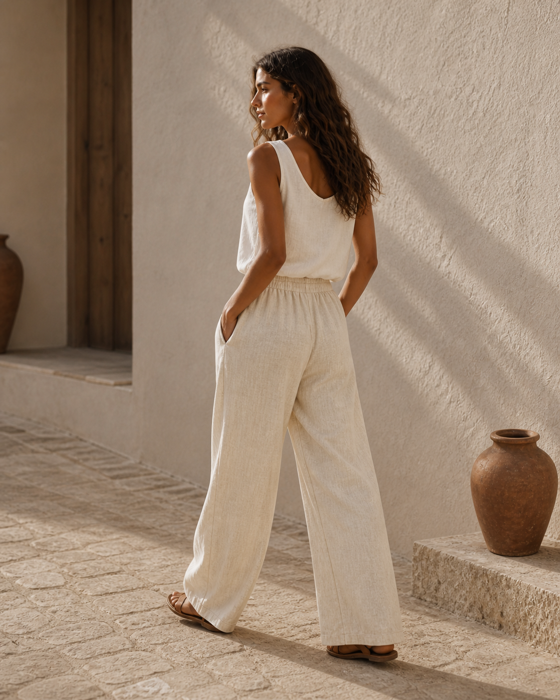 Cove & Linen High-Rise Drawstring Linen-Blend Pants view 3