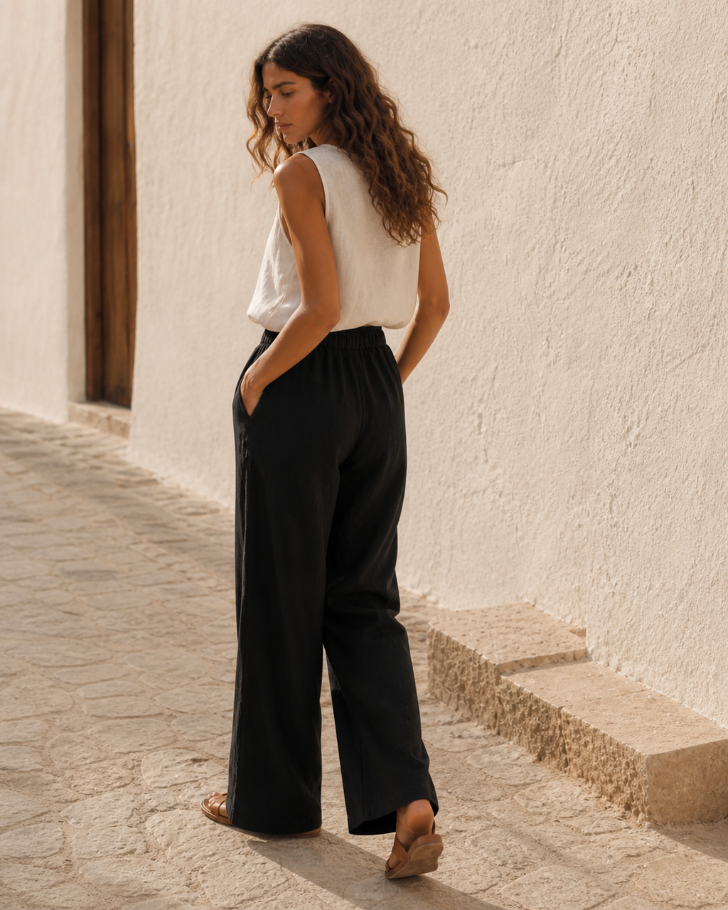 Cove & Linen High-Rise Drawstring Linen-Blend Pants view 15