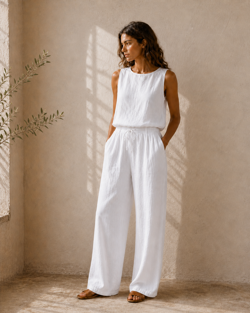 Cove & Linen High-Rise Drawstring Linen-Blend Pants view 7