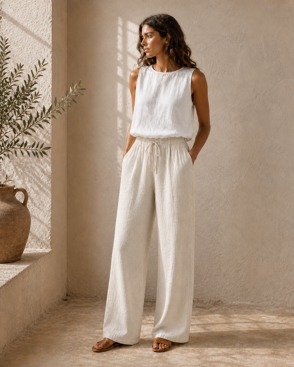 Cove & Linen High-Rise Drawstring Linen-Blend Pants view 2