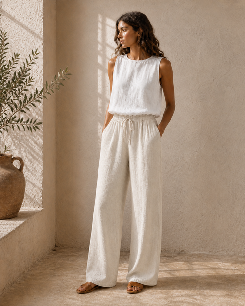 Cove & Linen High-Rise Drawstring Linen-Blend Pants view 2