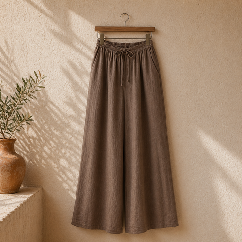 Cove & Linen Drawstring Linen-Blend Wide-Leg Pants view 1