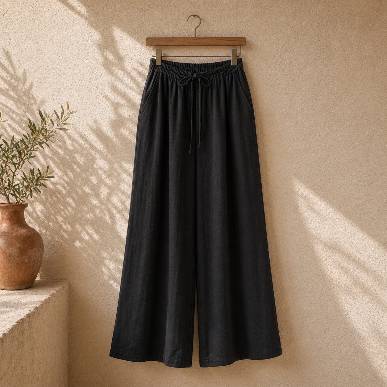 Cove & Linen Drawstring Linen-Blend Wide-Leg Pants view 7