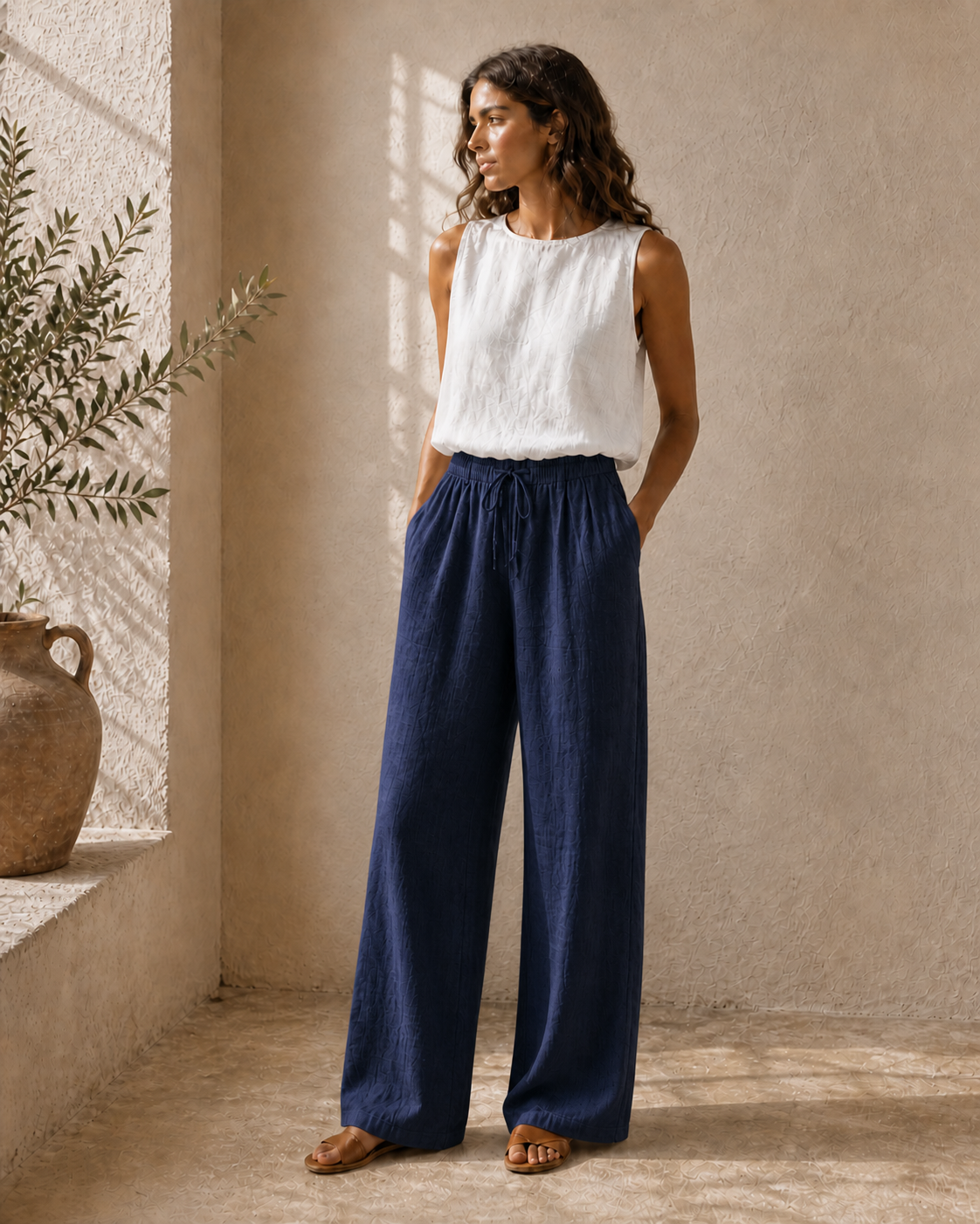 Cove & Linen Drawstring Linen-Blend Wide-Leg Pants view 17