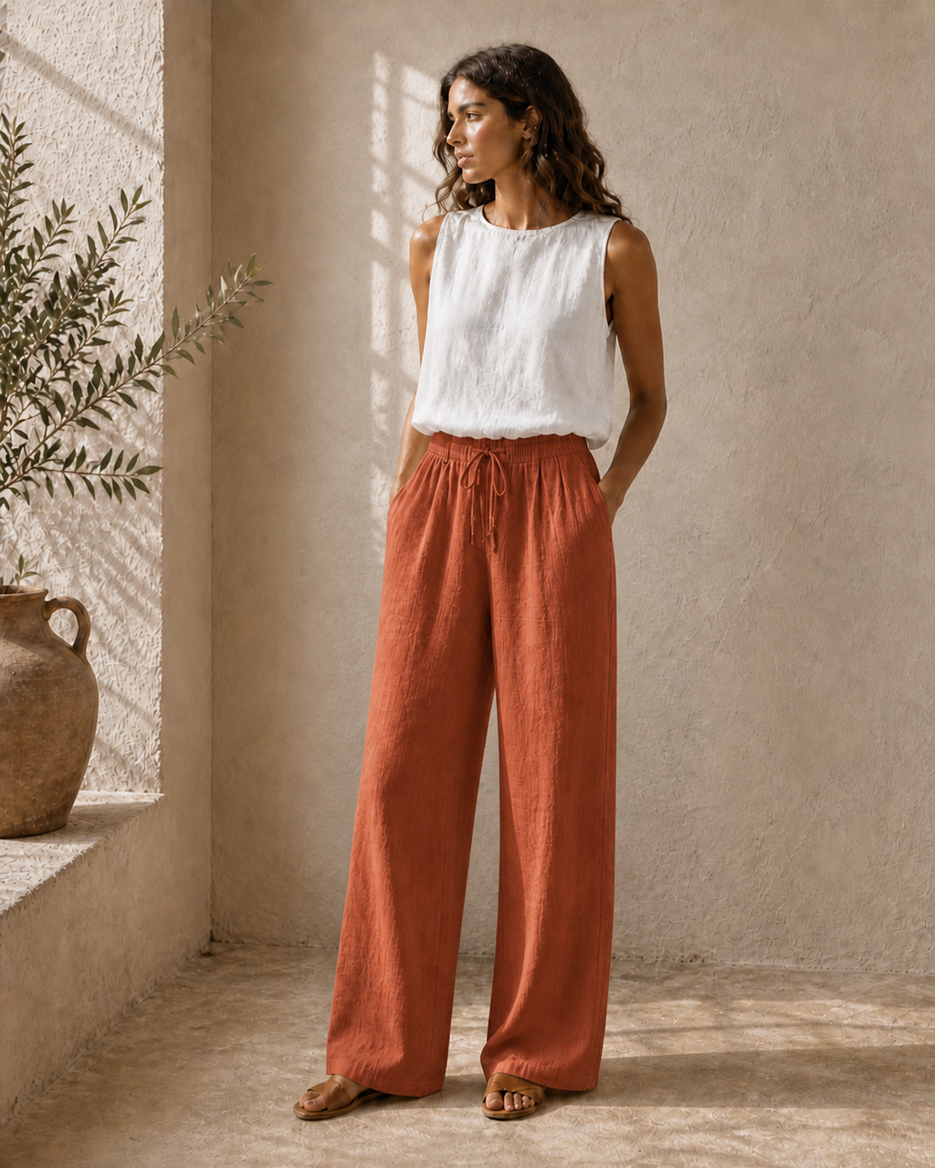 Cove & Linen Drawstring Linen-Blend Wide-Leg Pants view 20