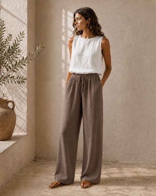 Cove & Linen Drawstring Linen-Blend Wide-Leg Pants view 2