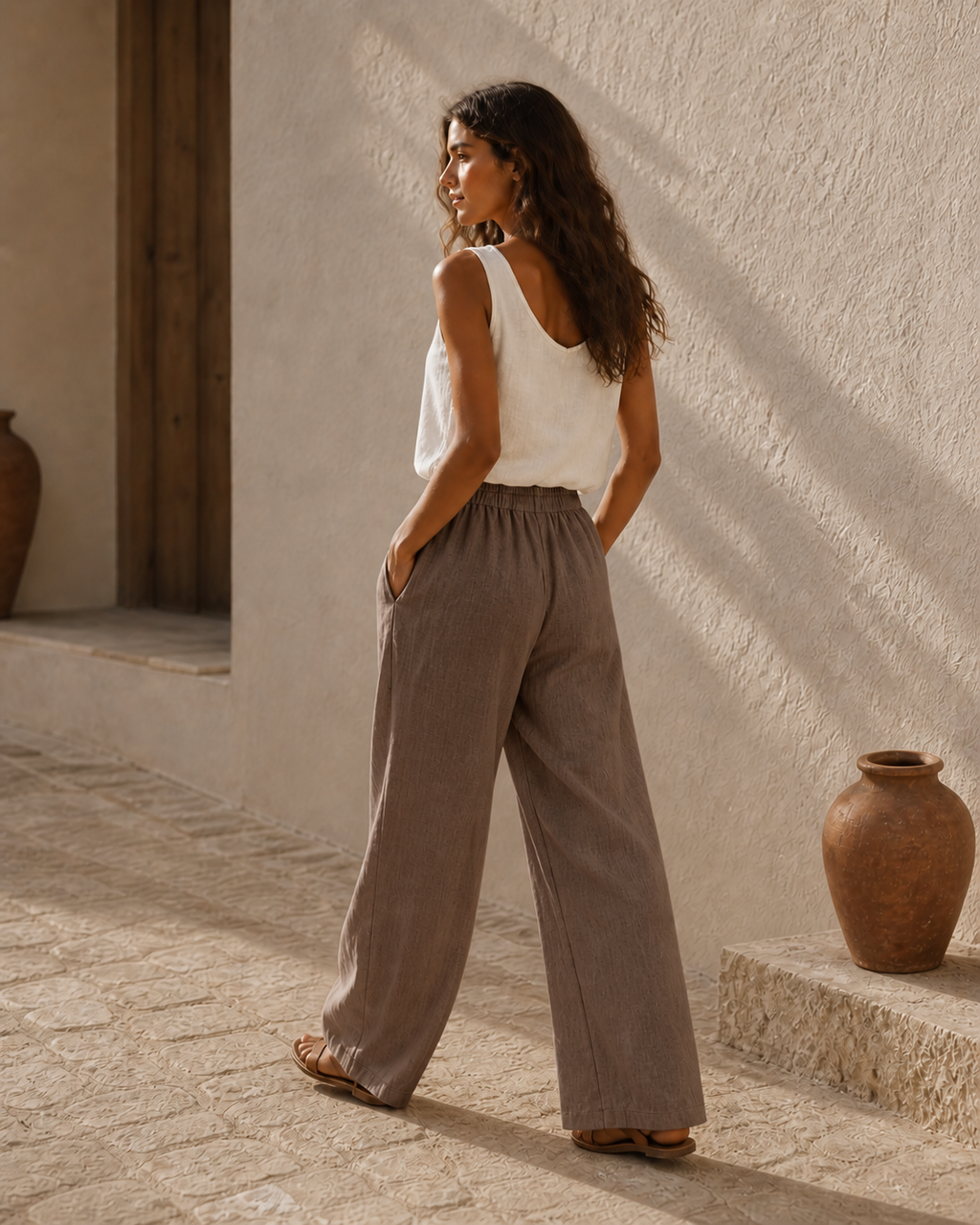 Cove & Linen Drawstring Linen-Blend Wide-Leg Pants view 3