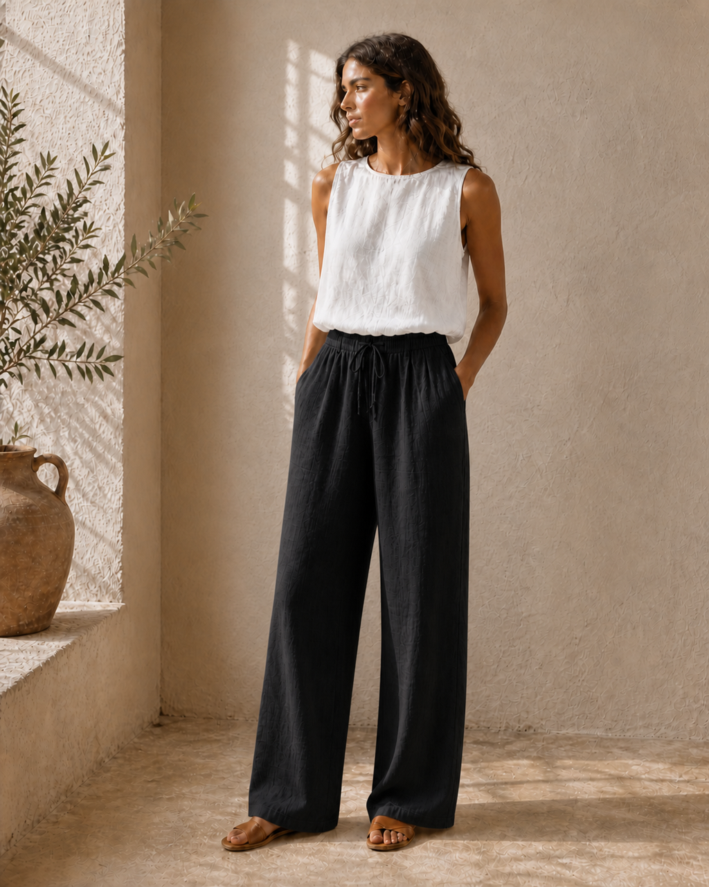 Cove & Linen Drawstring Linen-Blend Wide-Leg Pants view 8