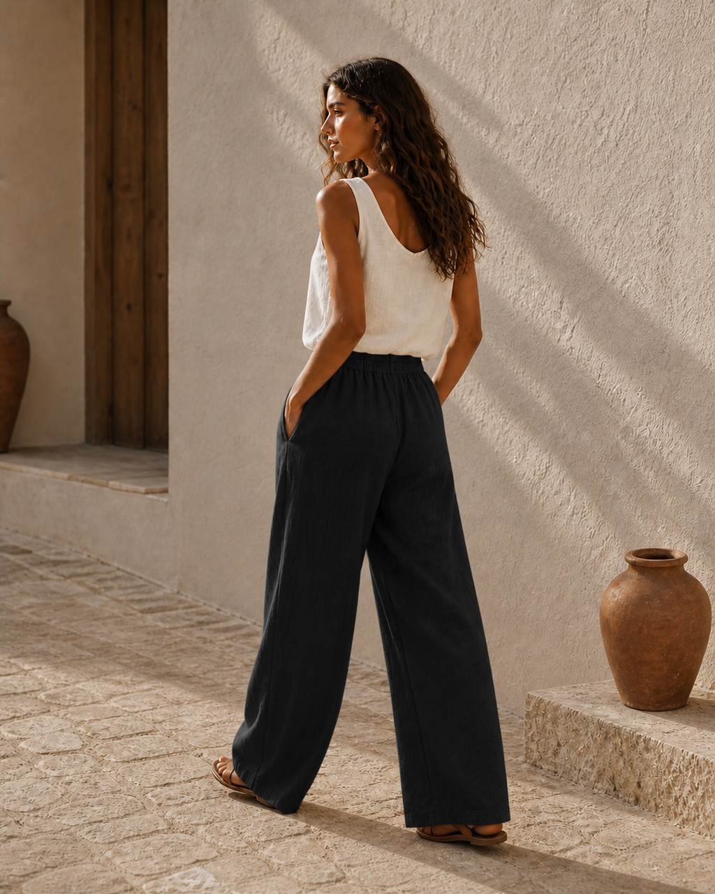 Cove & Linen Drawstring Linen-Blend Wide-Leg Pants view 9
