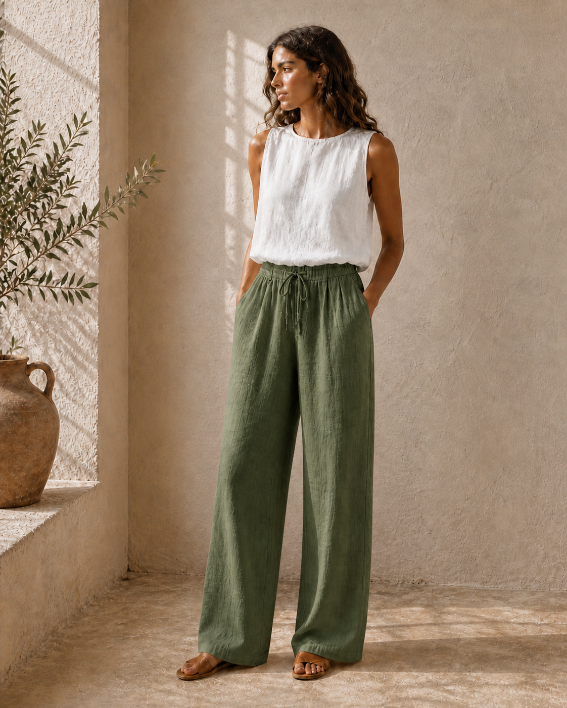 Cove & Linen Drawstring Linen-Blend Wide-Leg Pants view 14