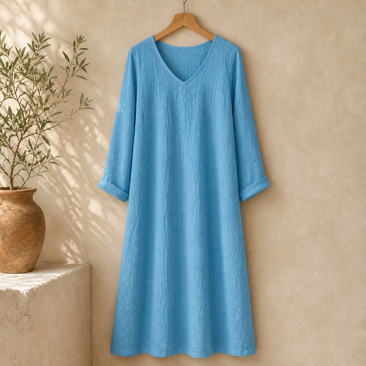 Cove & Linen Long-Sleeve Linen-Blend V-Neck Dress view 7