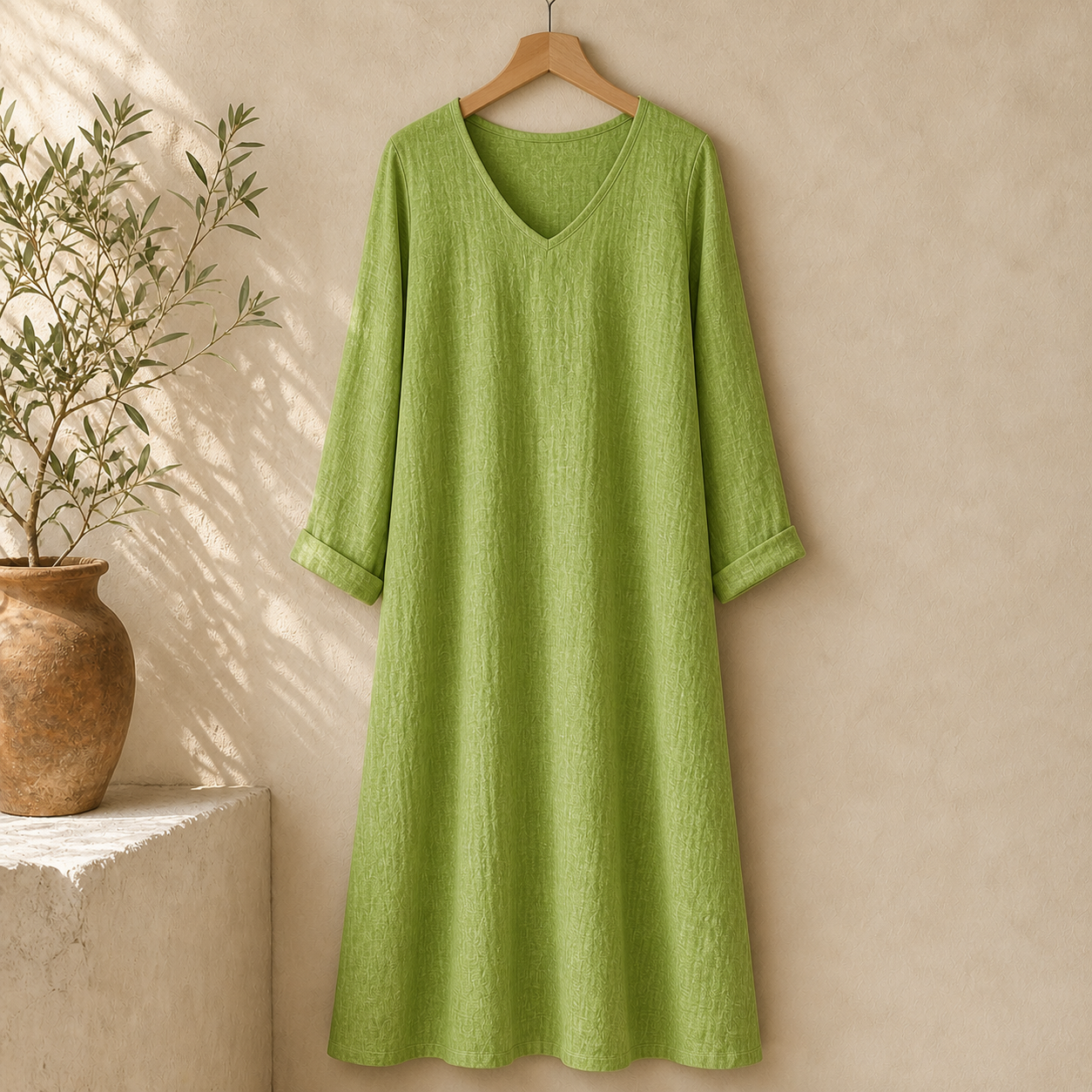 Cove & Linen Long-Sleeve Linen-Blend V-Neck Dress view 10