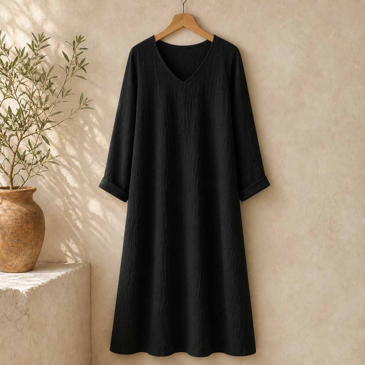 Cove & Linen Long-Sleeve Linen-Blend V-Neck Dress view 12