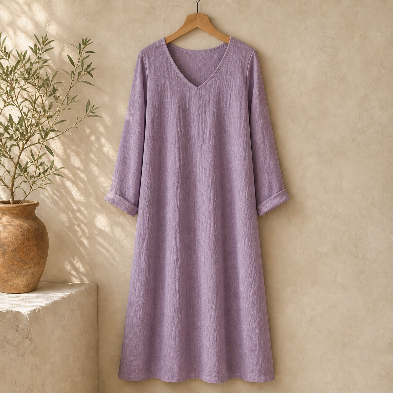 Cove & Linen Long-Sleeve Linen-Blend V-Neck Dress view 15