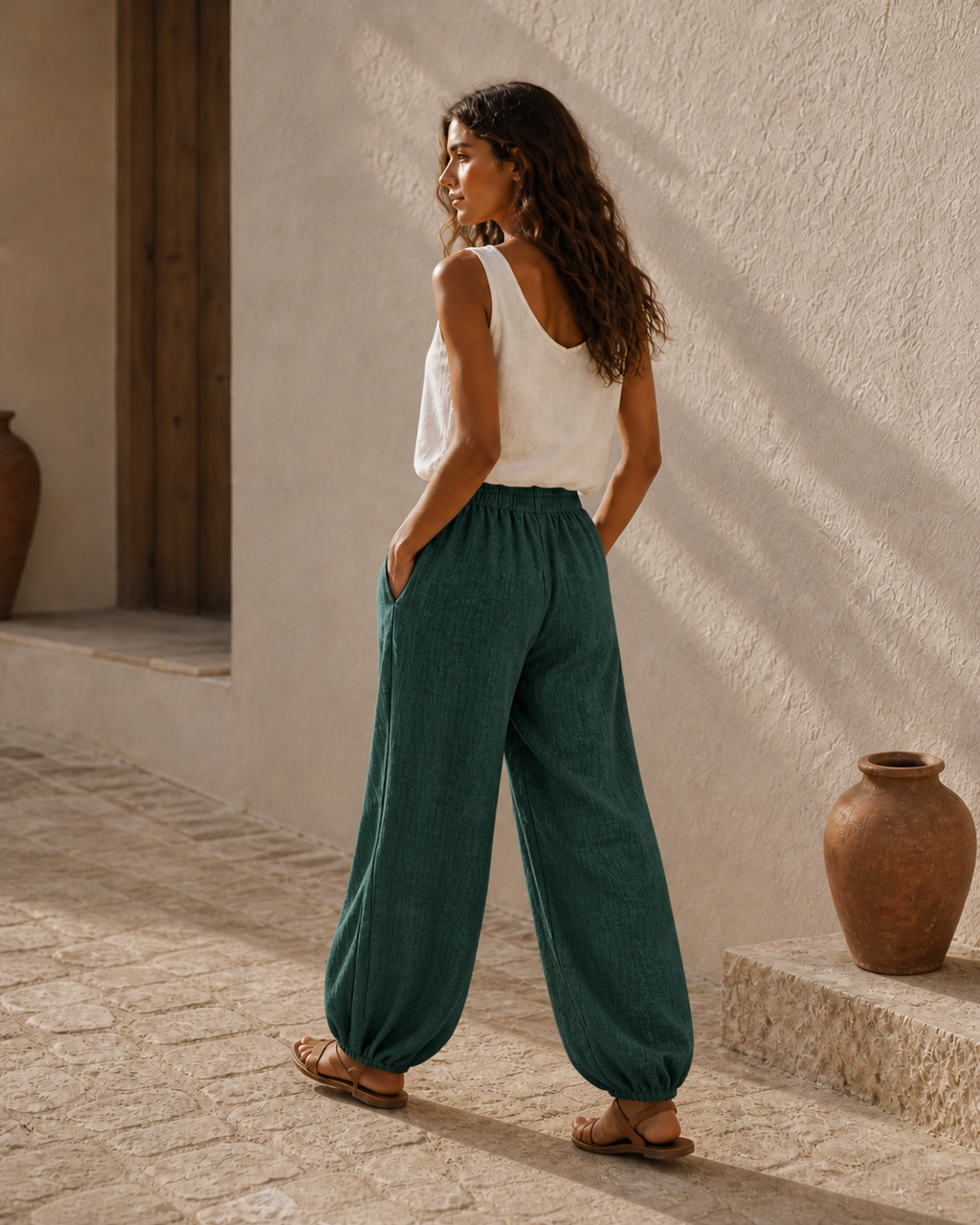 Cove & Linen High-Rise Linen-Blend Lantern Pants view 2