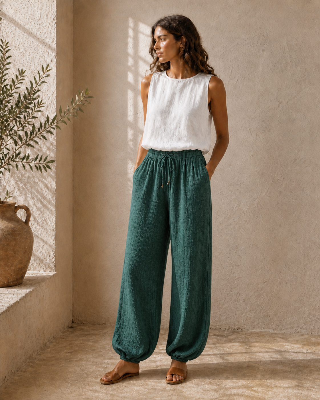 Cove & Linen High-Rise Linen-Blend Lantern Pants view 3
