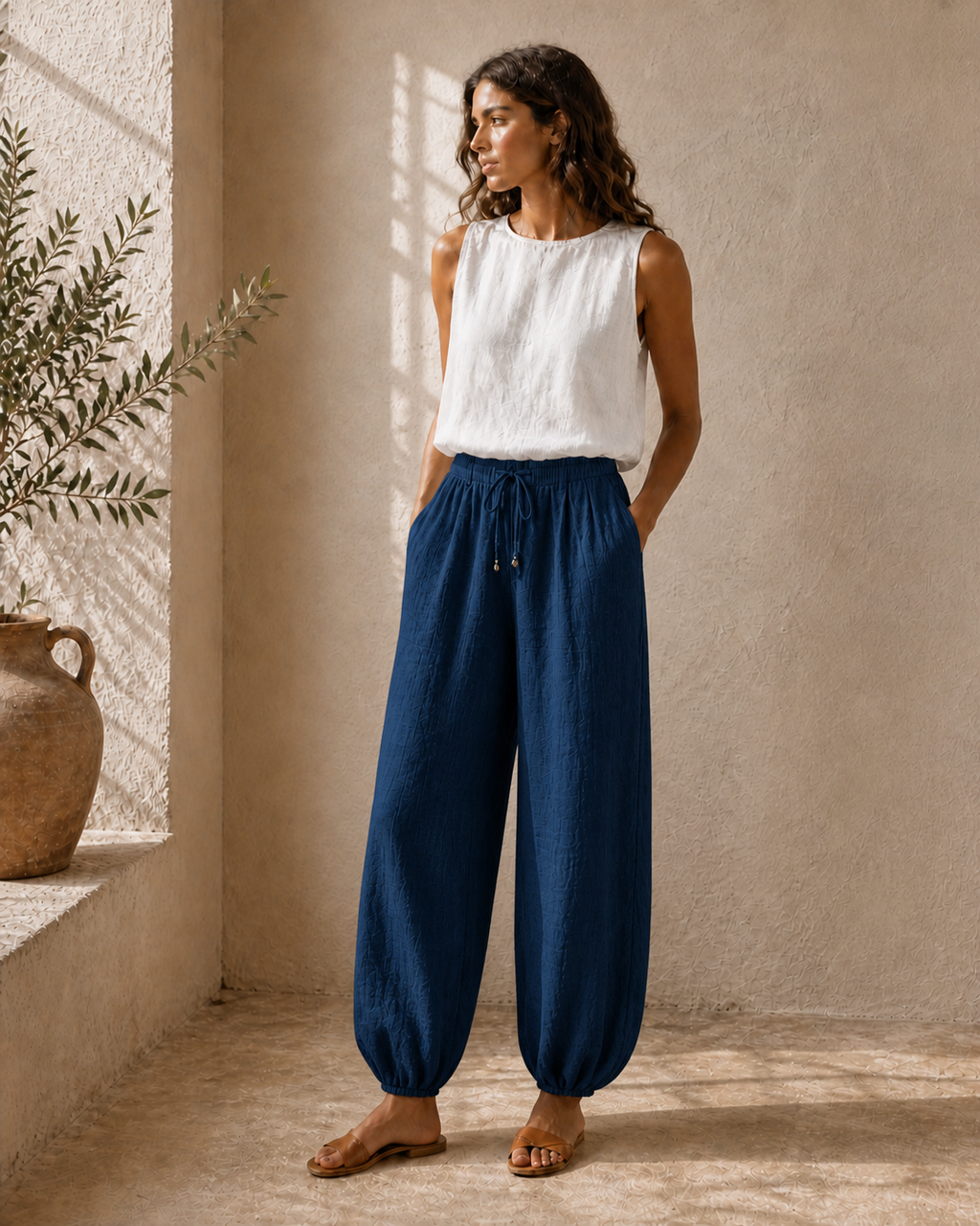 Cove & Linen High-Rise Linen-Blend Lantern Pants view 19
