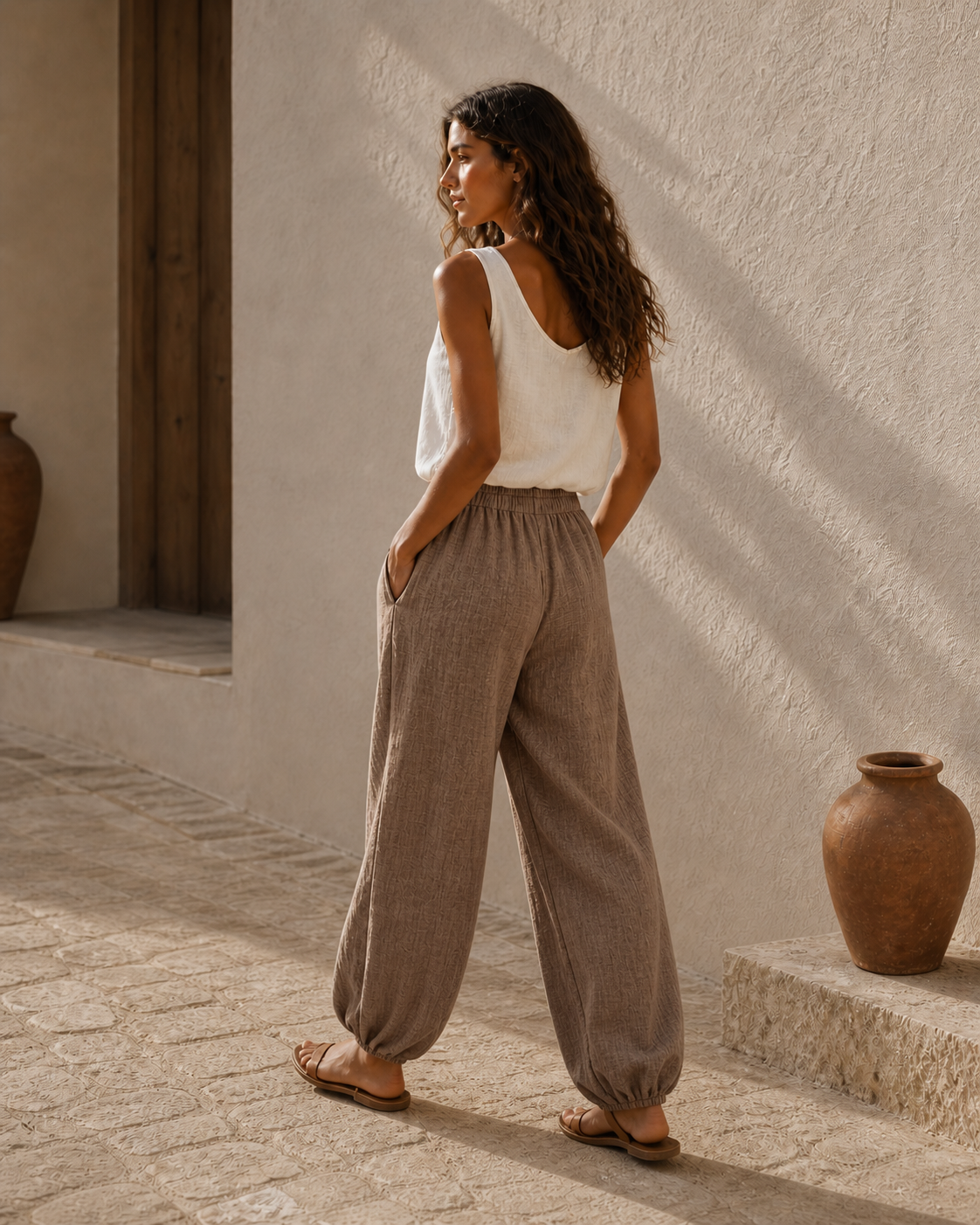 Cove & Linen High-Rise Linen-Blend Lantern Pants view 9