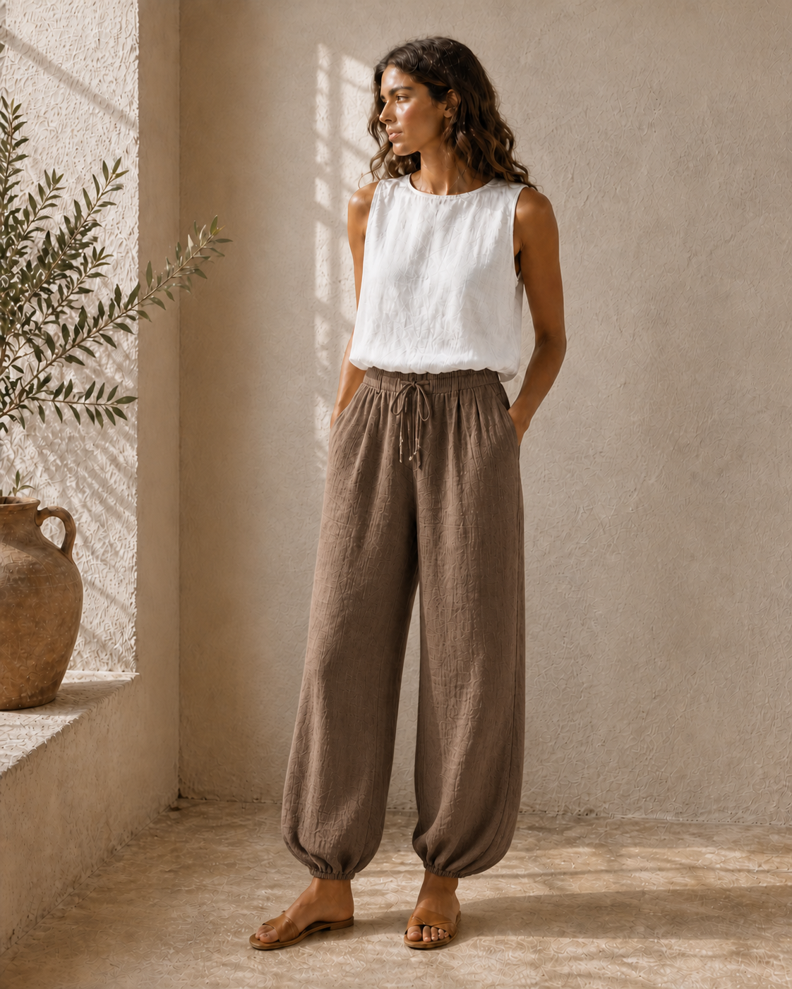Cove & Linen High-Rise Linen-Blend Lantern Pants view 10