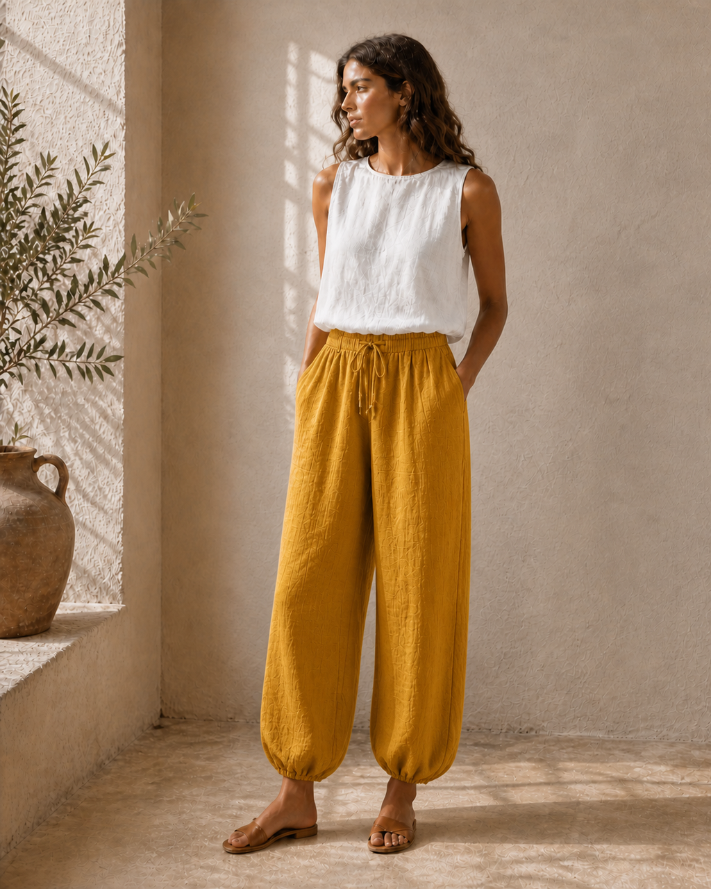 Cove & Linen High-Rise Linen-Blend Lantern Pants view 15