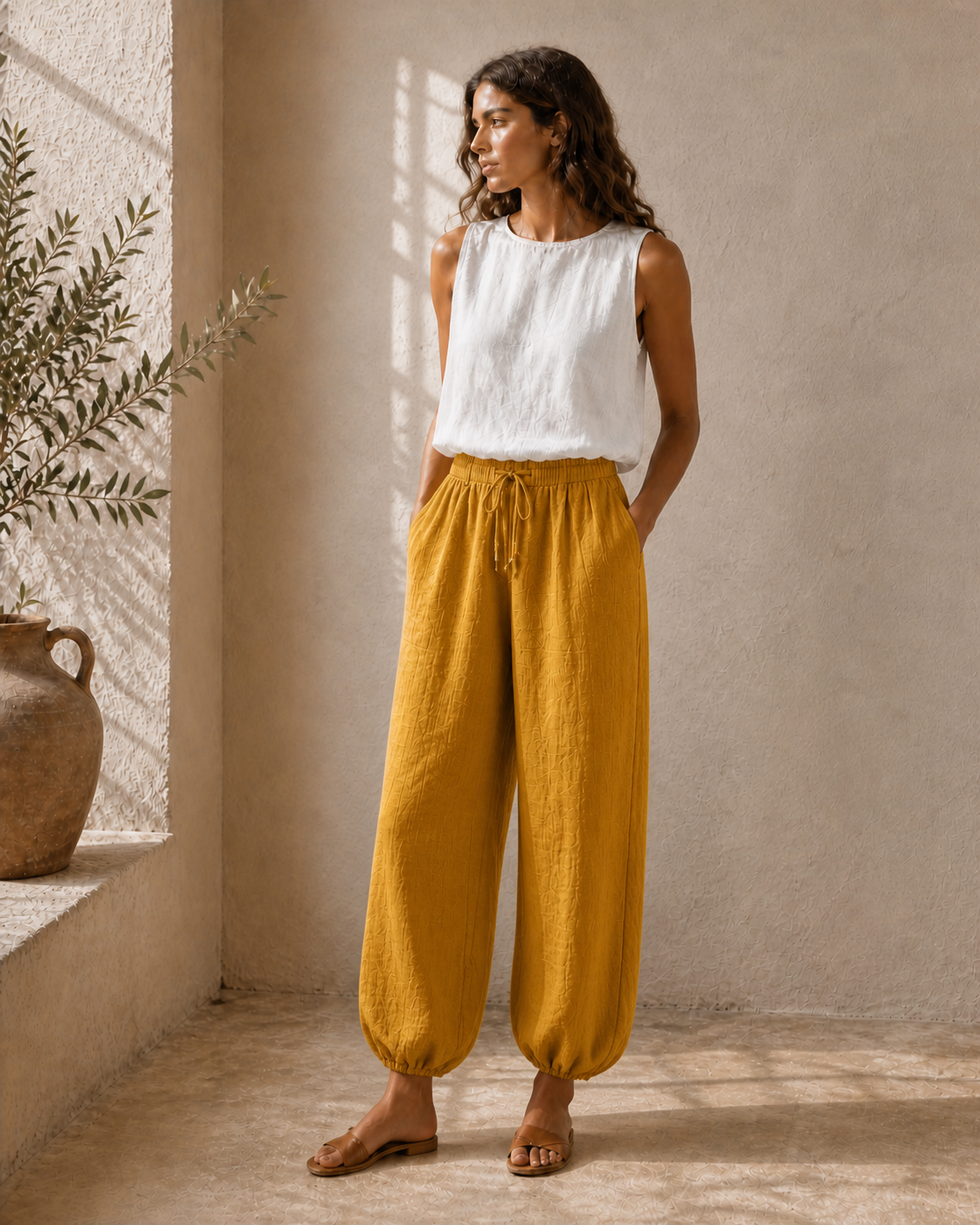 Cove & Linen High-Rise Linen-Blend Lantern Pants view 15