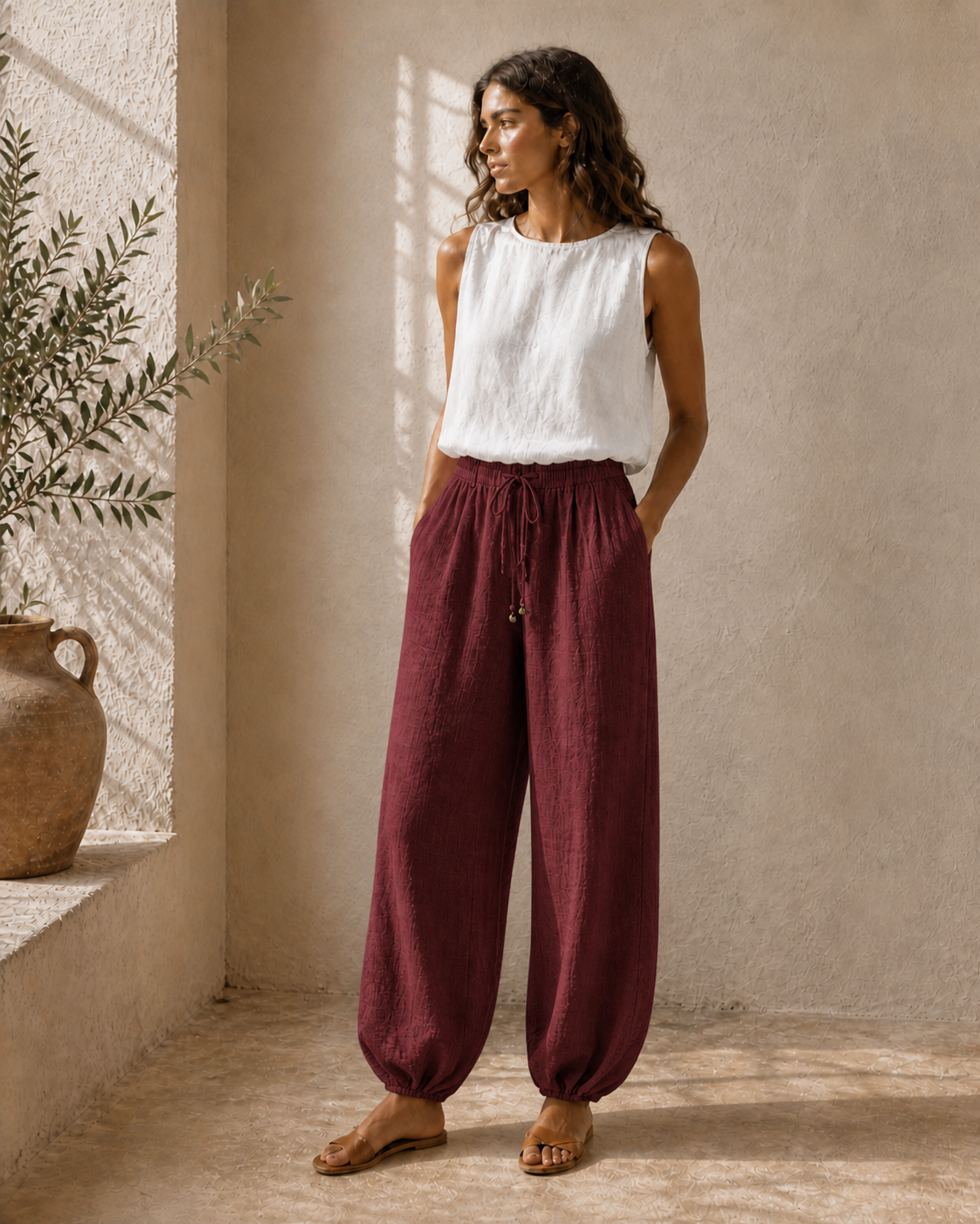 Cove & Linen High-Rise Linen-Blend Lantern Pants view 13