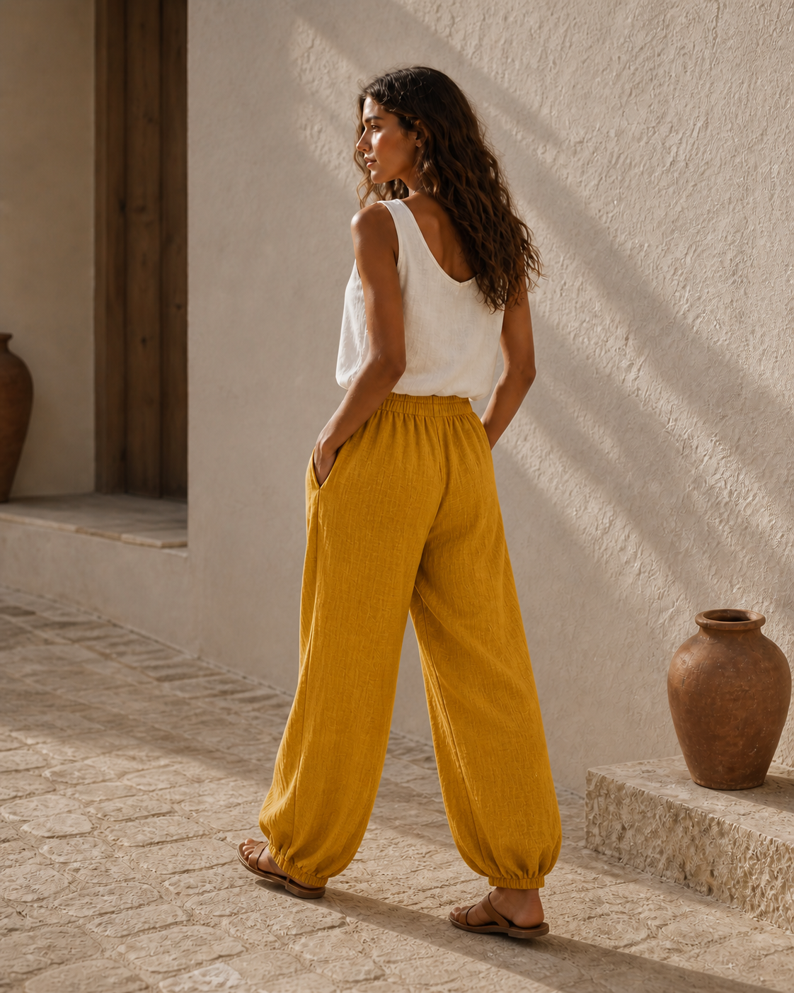 Cove & Linen High-Rise Linen-Blend Lantern Pants view 16