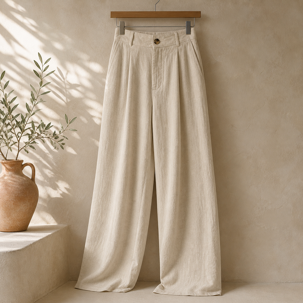 Cove & Linen Elastic-Waist Linen-Blend Wide-Leg Trousers view 1