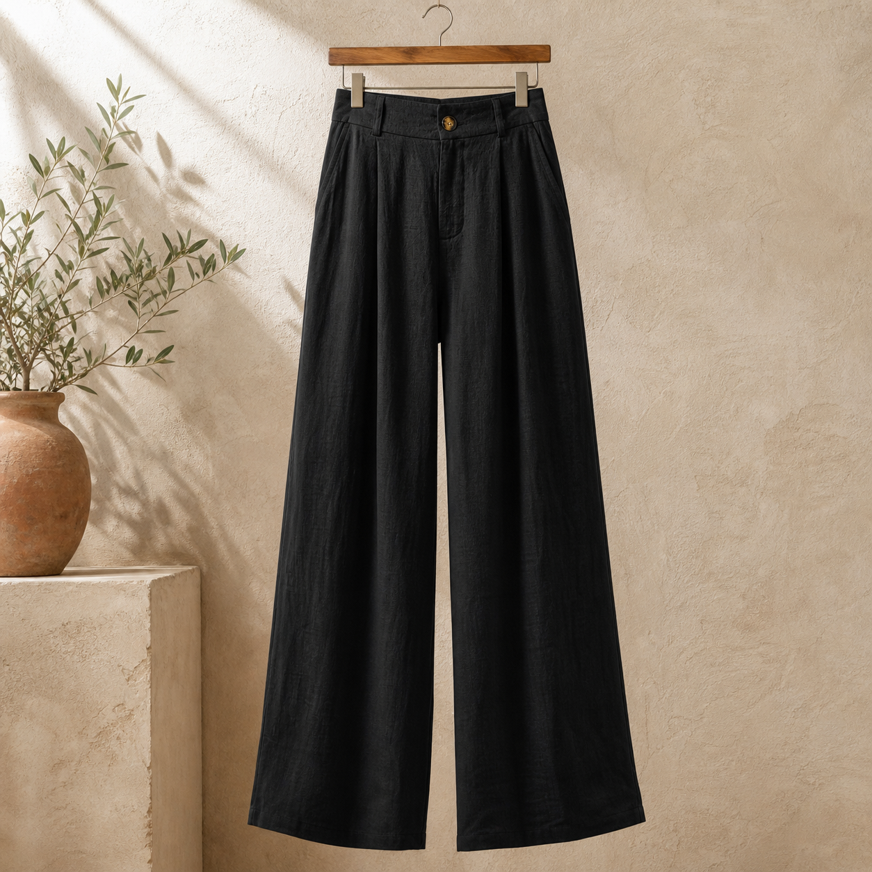 Cove & Linen Elastic-Waist Linen-Blend Wide-Leg Trousers view 7