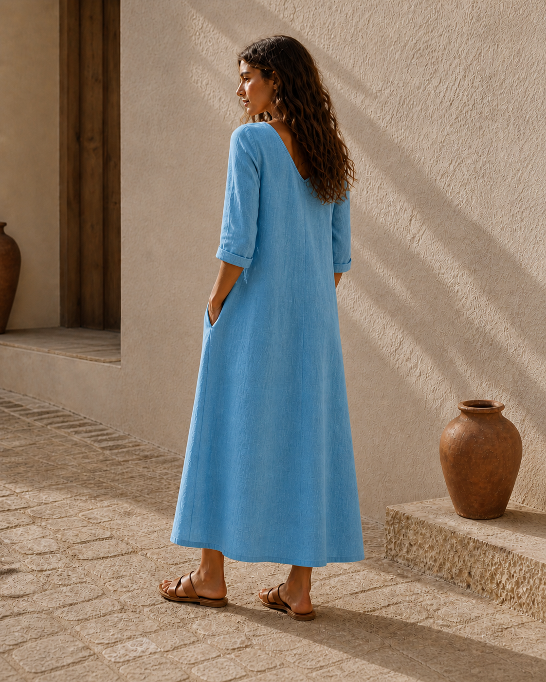 Cove & Linen Long-Sleeve Linen-Blend V-Neck Dress view 9