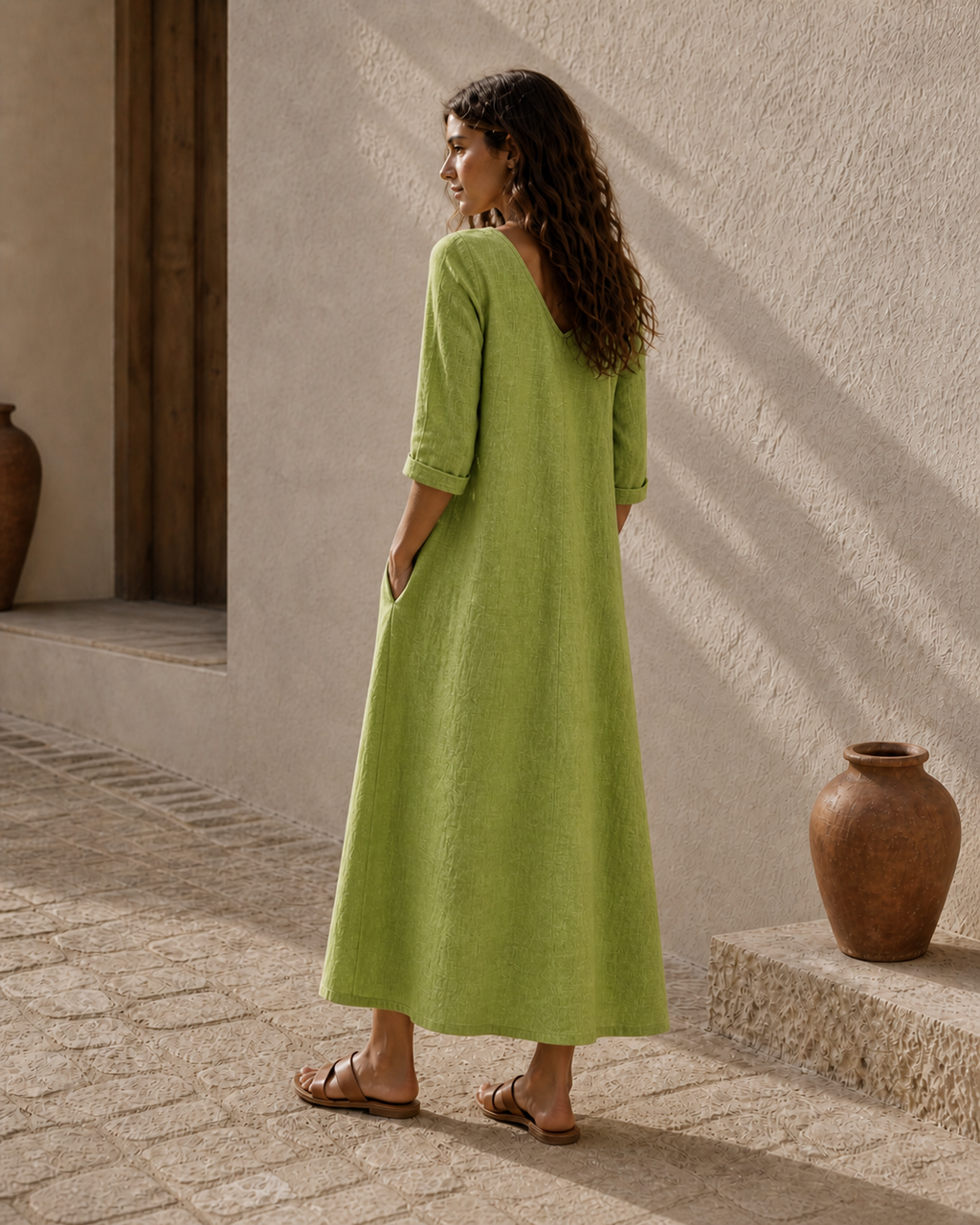 Cove & Linen Long-Sleeve Linen-Blend V-Neck Dress view 11