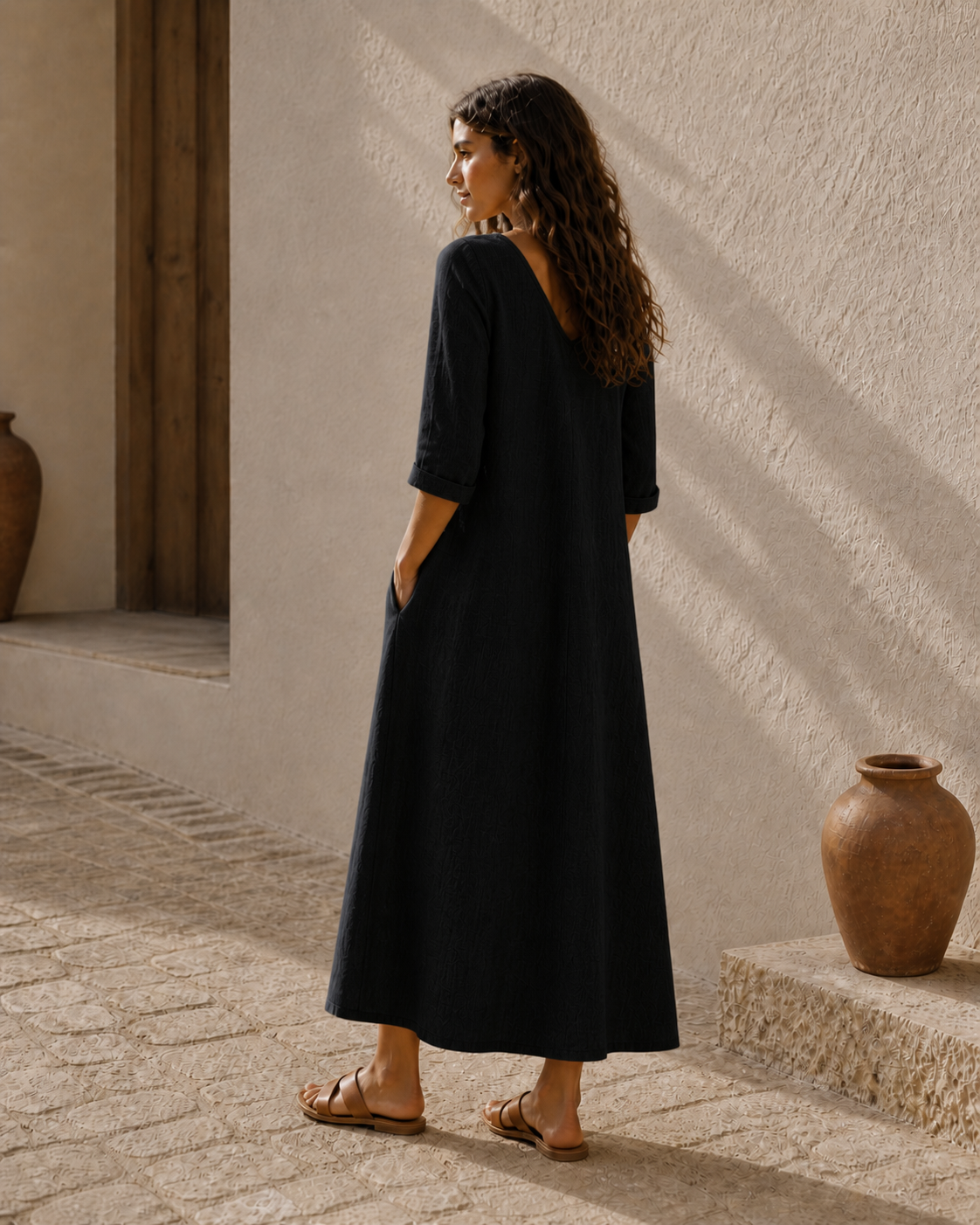 Cove & Linen Long-Sleeve Linen-Blend V-Neck Dress view 14