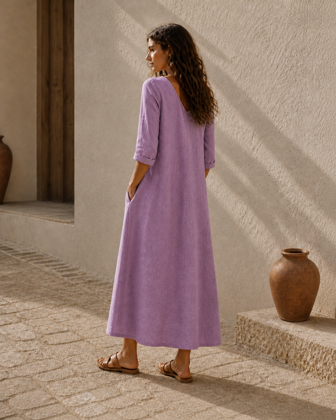 Cove & Linen Long-Sleeve Linen-Blend V-Neck Dress view 17