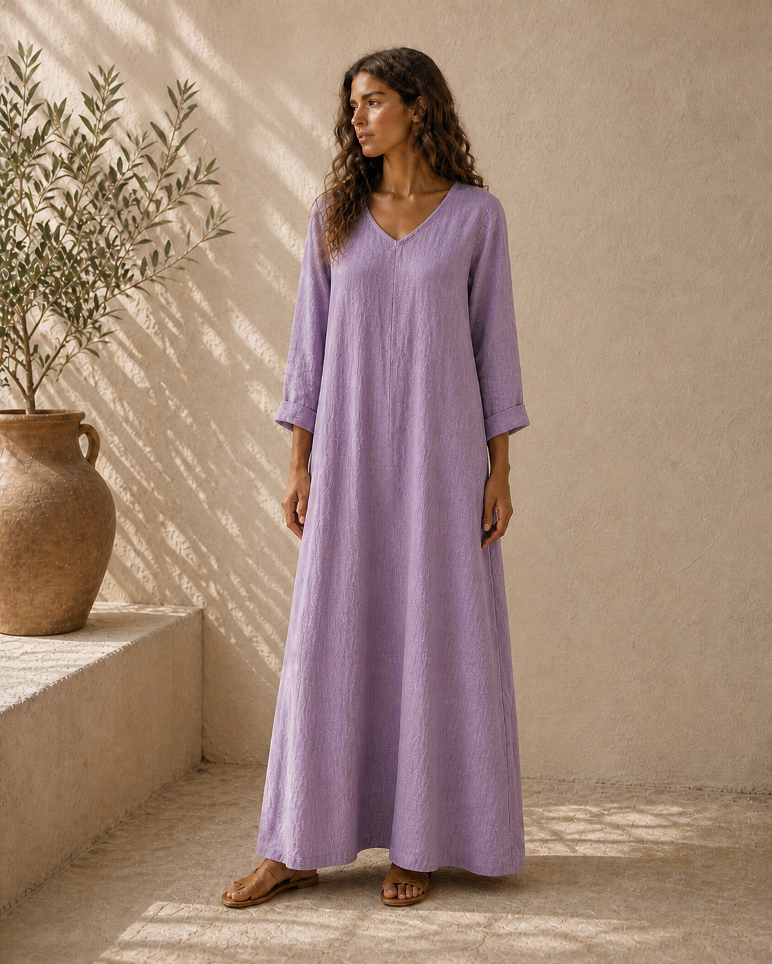 Cove & Linen Long-Sleeve Linen-Blend V-Neck Dress view 16