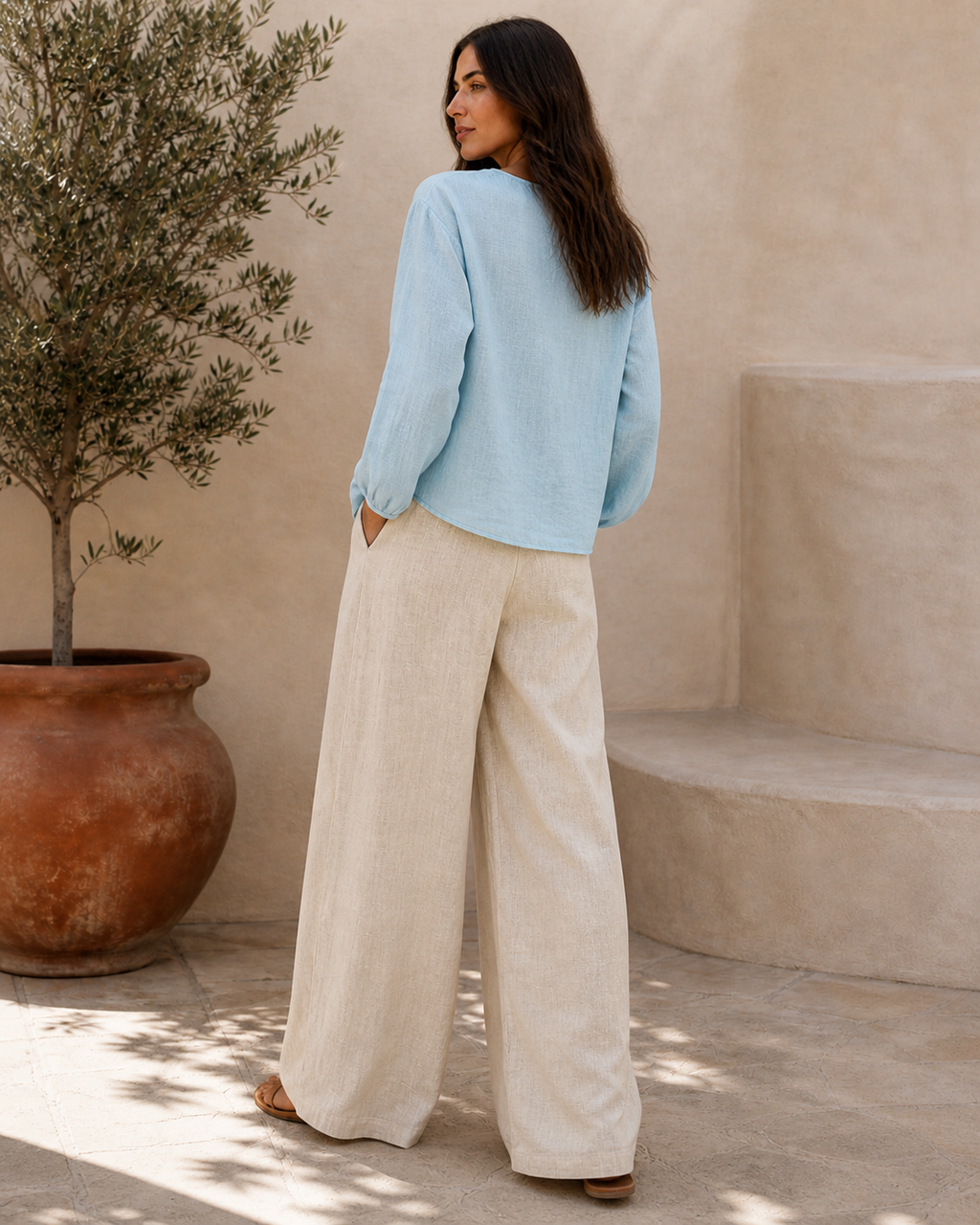 Cove & Linen Loose-Fit Linen-Blend V-Neck Shirt view 3