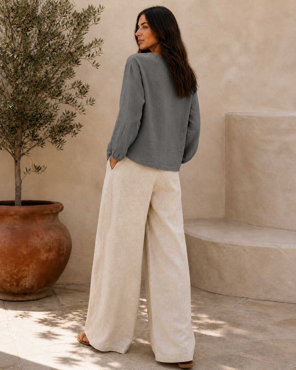 Cove & Linen Loose-Fit Linen-Blend V-Neck Shirt view 9
