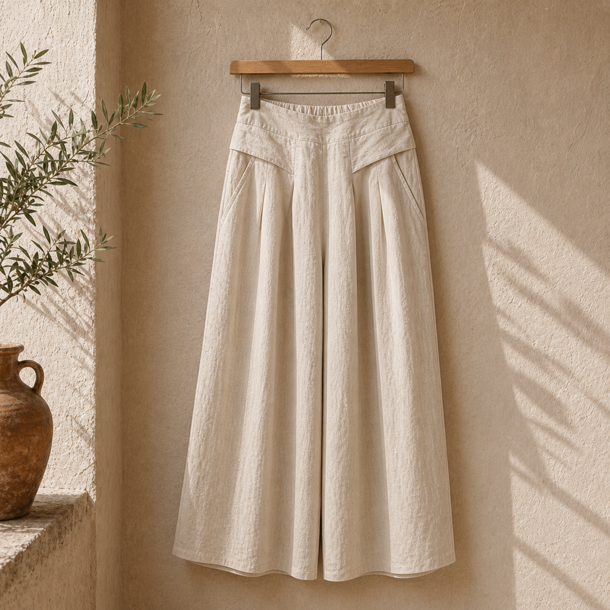 Cove & Linen Ankle-Length Linen-Blend Culotte Trousers view 1