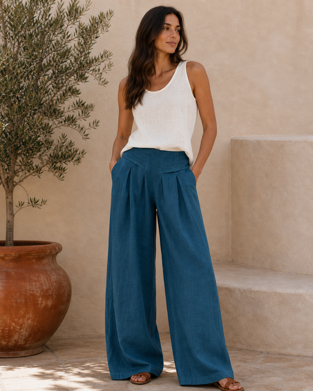 Cove & Linen Ankle-Length Linen-Blend Culotte Trousers view 8