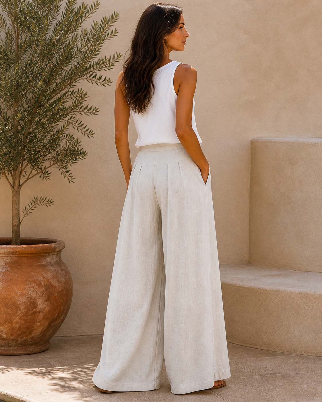 Cove & Linen Ankle-Length Linen-Blend Culotte Trousers view 3