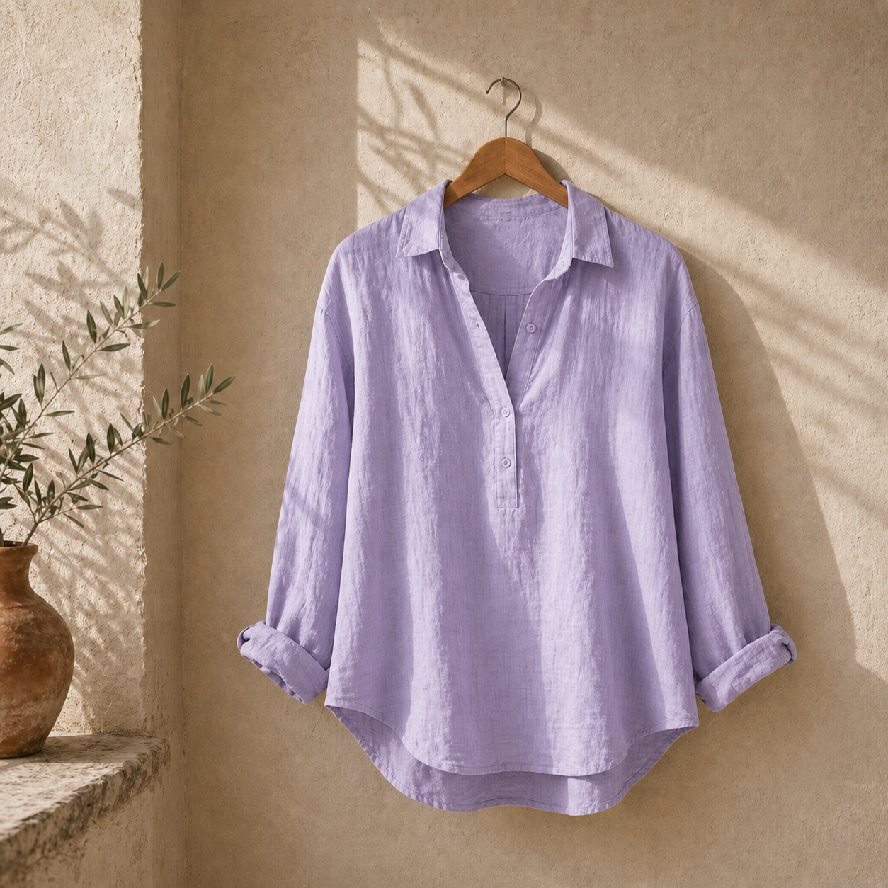 Cove & Linen Relaxed-Collar Linen-Blend Shirt view 8