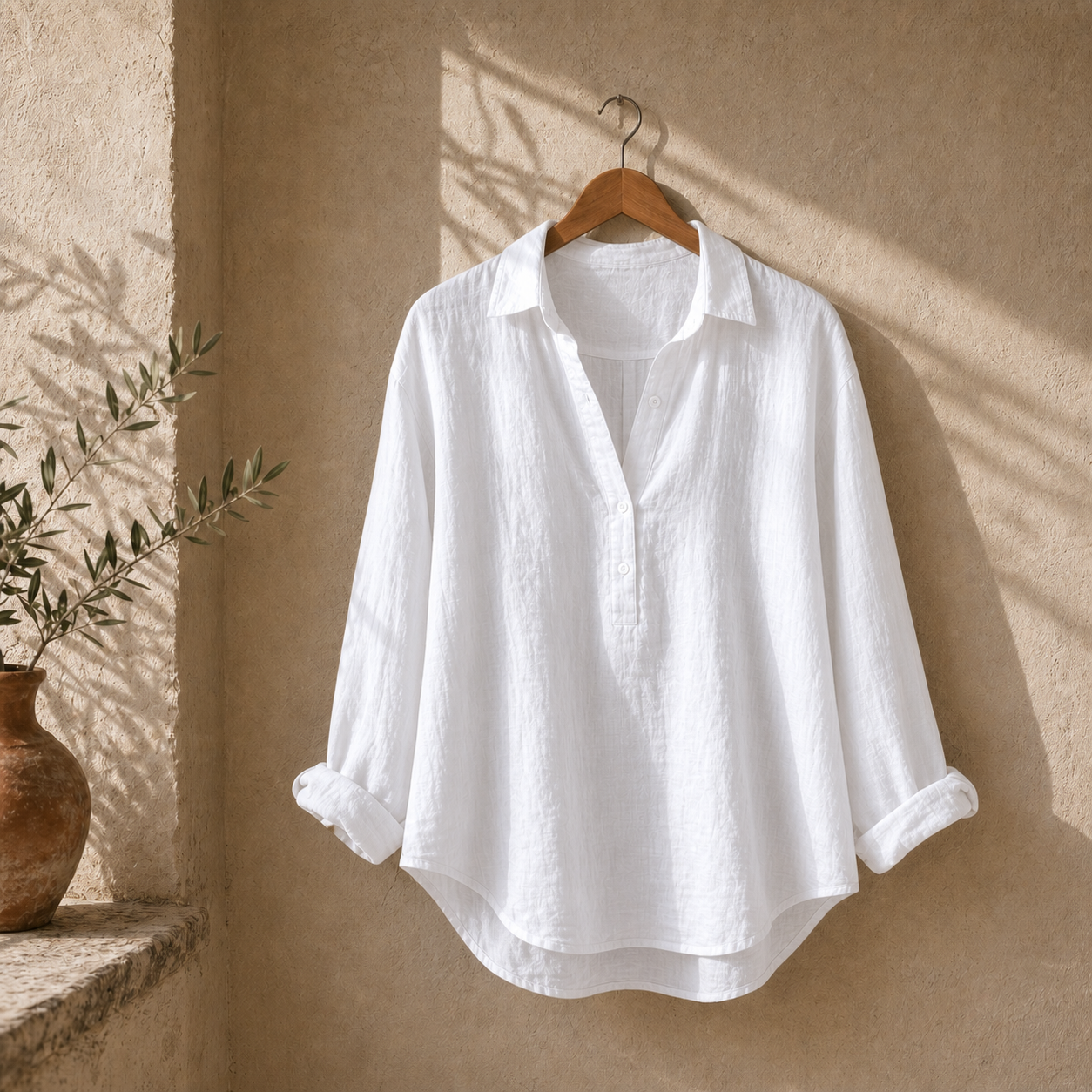 Cove & Linen Relaxed-Collar Linen-Blend Shirt view 1