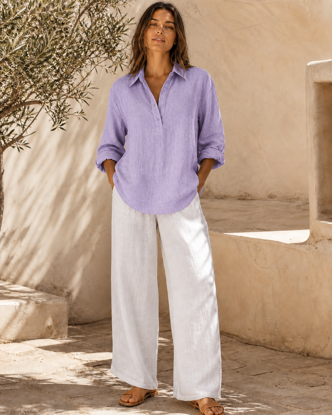 Cove & Linen Relaxed-Collar Linen-Blend Shirt view 9