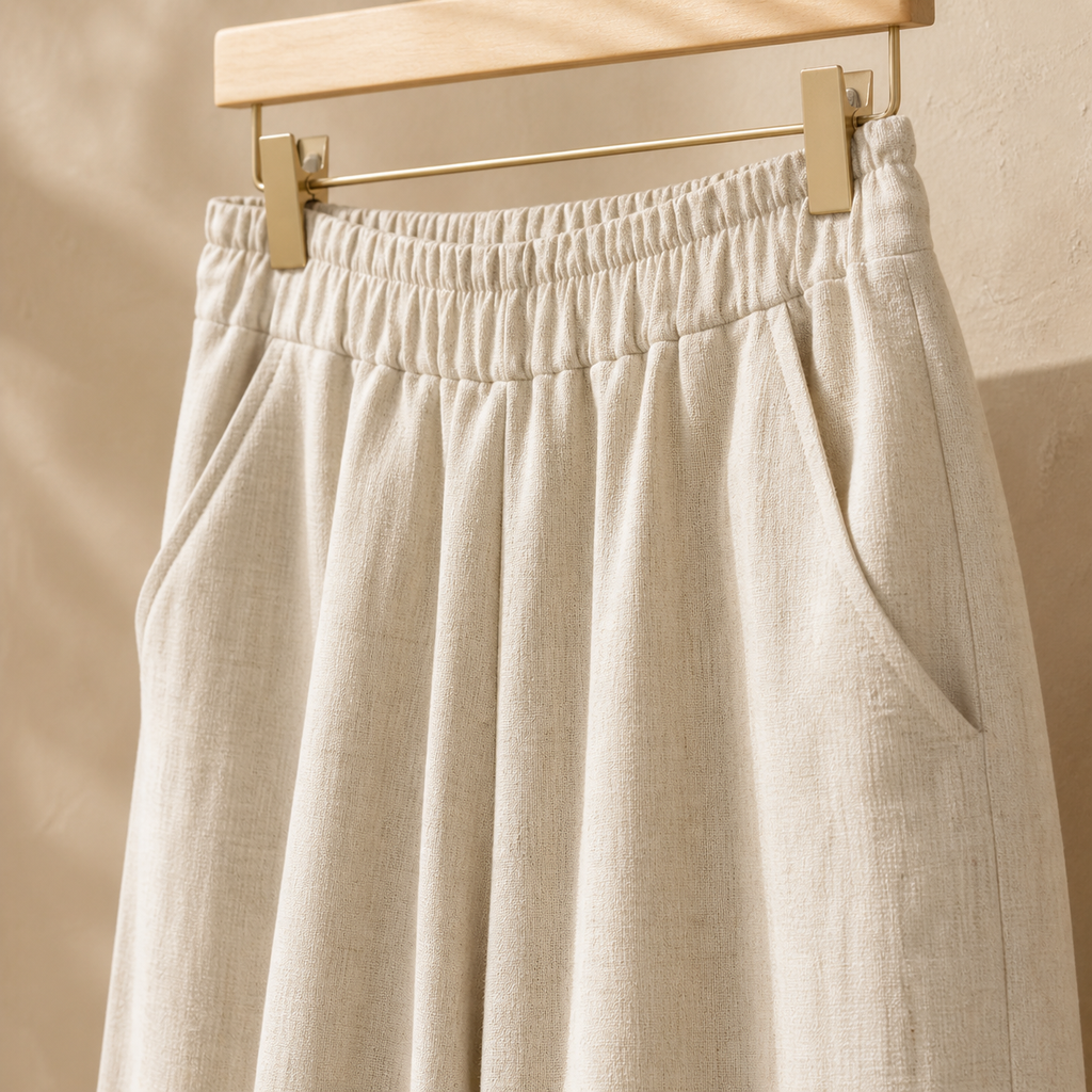 Cove & Linen Elastic-Waist Linen-Blend Wide-Leg Trousers view 5
