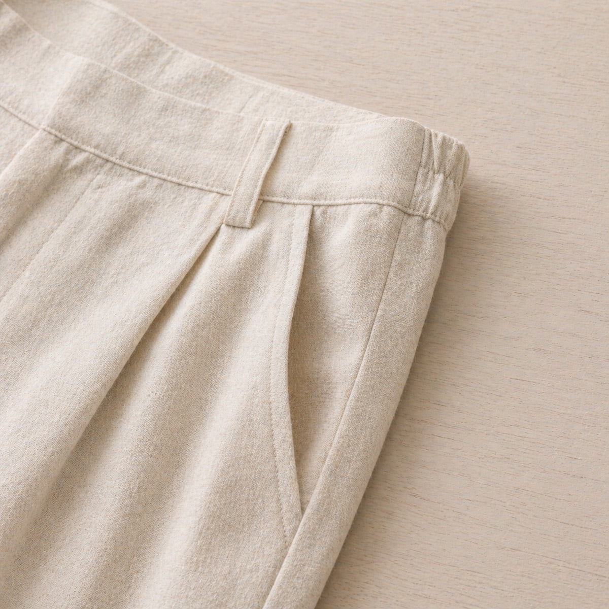Close-up of linen-blend fabric weave